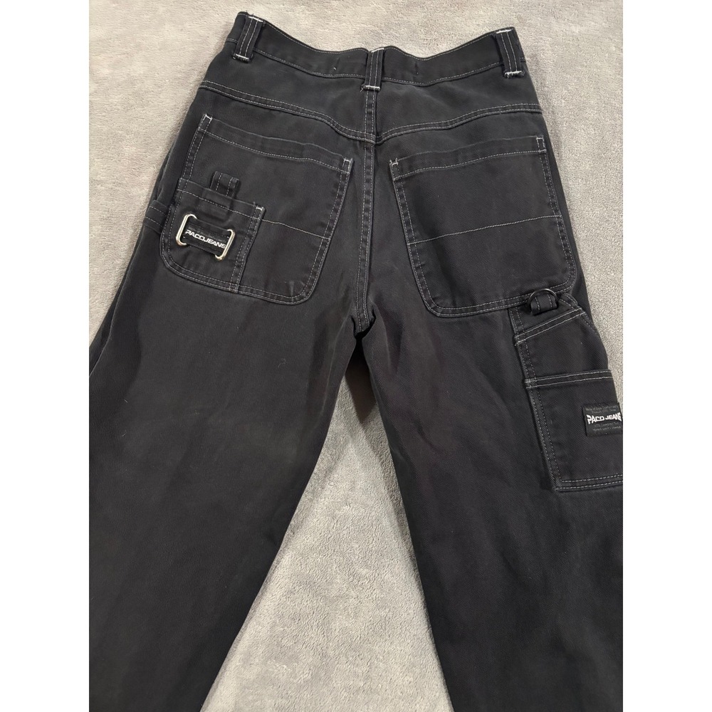 Vintage Paco Jeans Black Carpenter Pants White Contrast Stitch Kids 10H x 30